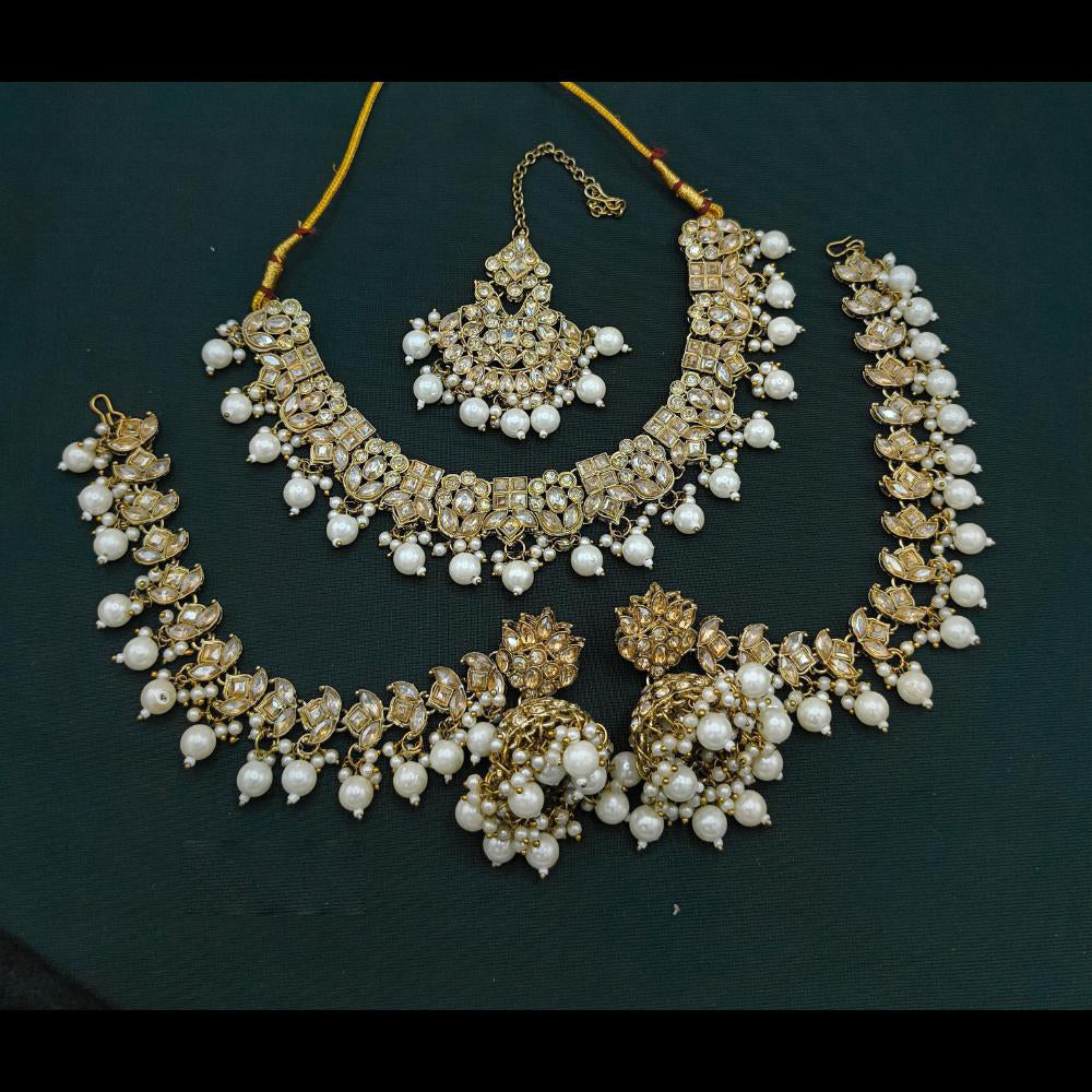 Lucentarts Jewellery Gold Plated Crystal Stone And Beads Necklace Set
