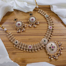 Lucentarts Jewellery Gold Plated Kundan Stone And Pearl Meenakari Necklace Set