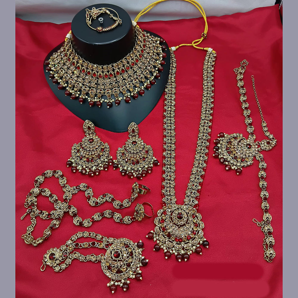 Lucentarts Gold Plated Crystal Stone And Beads Bridal Set