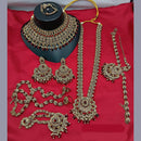 Lucentarts Gold Plated Crystal Stone And Beads Bridal Set