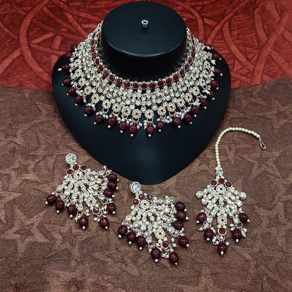 Lucentarts Jewellery Gold Plated Austrian Stone And Beads Necklace Set