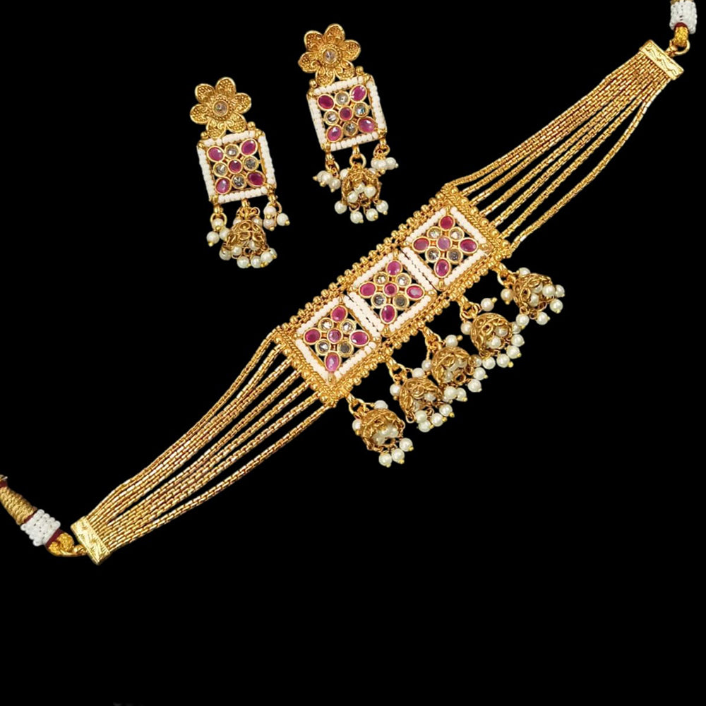 Lucentarts Jewellery Gold Plated Pota And Crystal Necklace Set