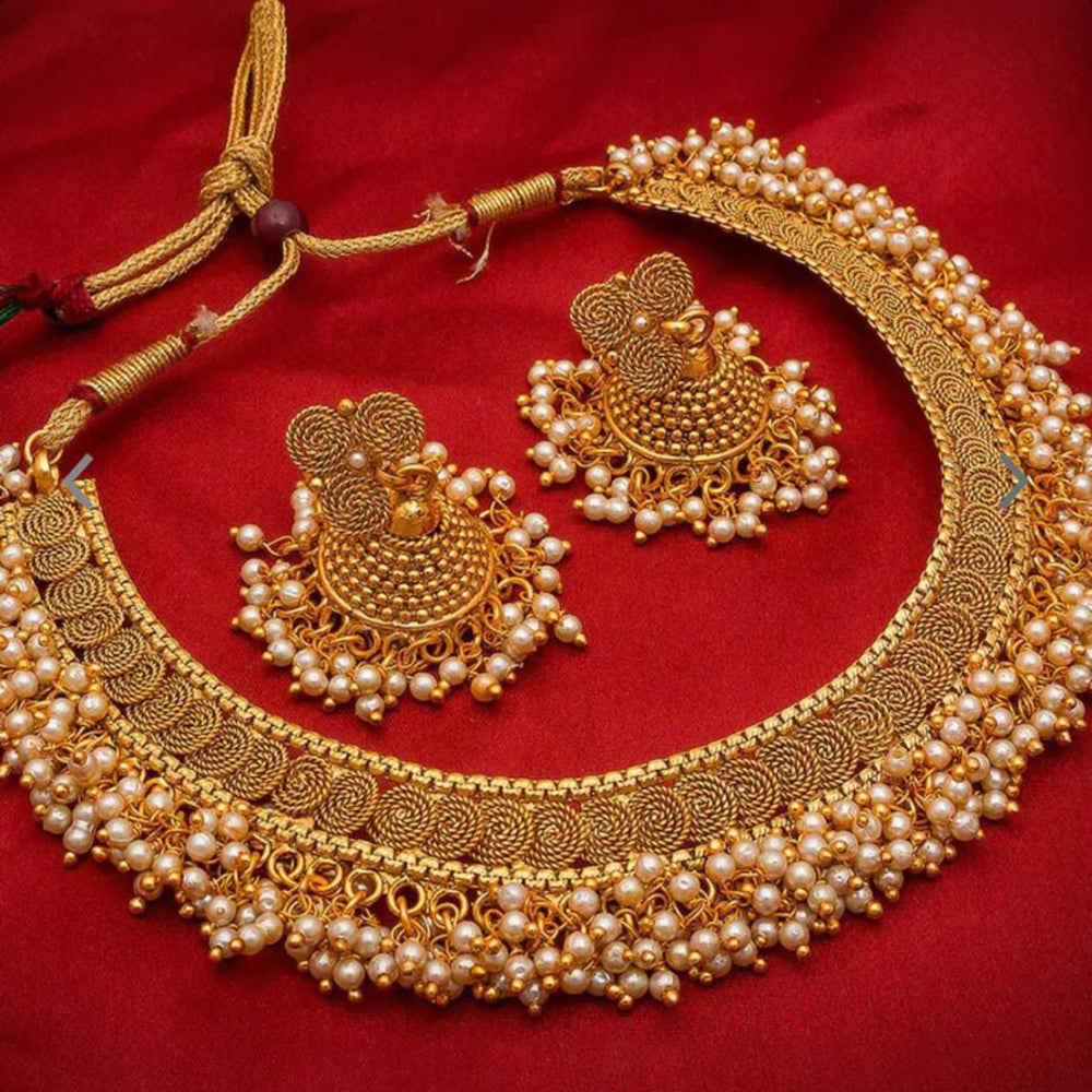 Lucentarts Jewellery Elegant Gold Plated Pearl Necklace Set for Special Occasions