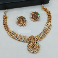 Lucentarts Jewellery Elegant Gold Plated Pota And Pearl Temple Necklace Set for Special Occasions