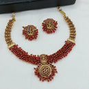 Lucentarts Jewellery Elegant Gold Plated Pota And Pearl Temple Necklace Set for Special Occasions