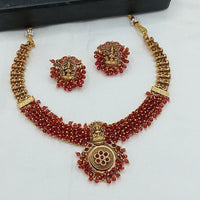 Lucentarts Jewellery Elegant Gold Plated Pota And Pearl Temple Necklace Set for Special Occasions