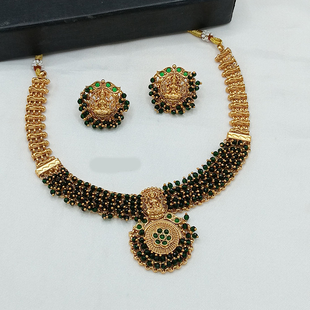 Lucentarts Jewellery Elegant Gold Plated Pota And Pearl Temple Necklace Set for Special Occasions