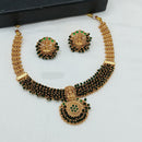 Lucentarts Jewellery Elegant Gold Plated Pota And Pearl Temple Necklace Set for Special Occasions