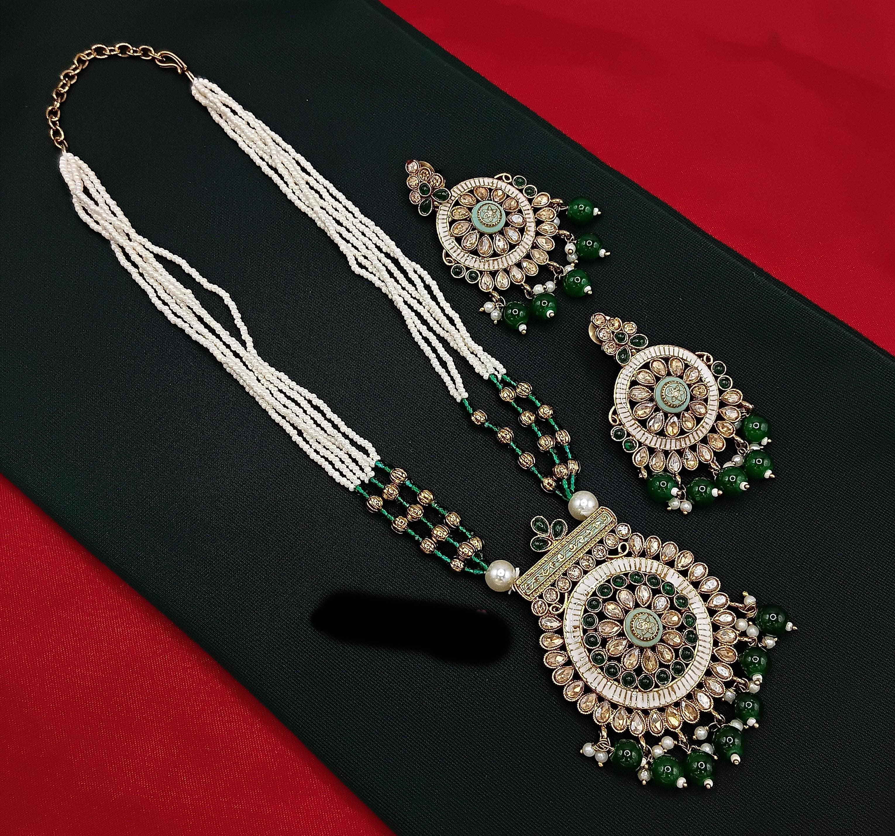 Lucentarts Jewellery Gold Plated Crystal and Pearls Long Necklace Set for Women