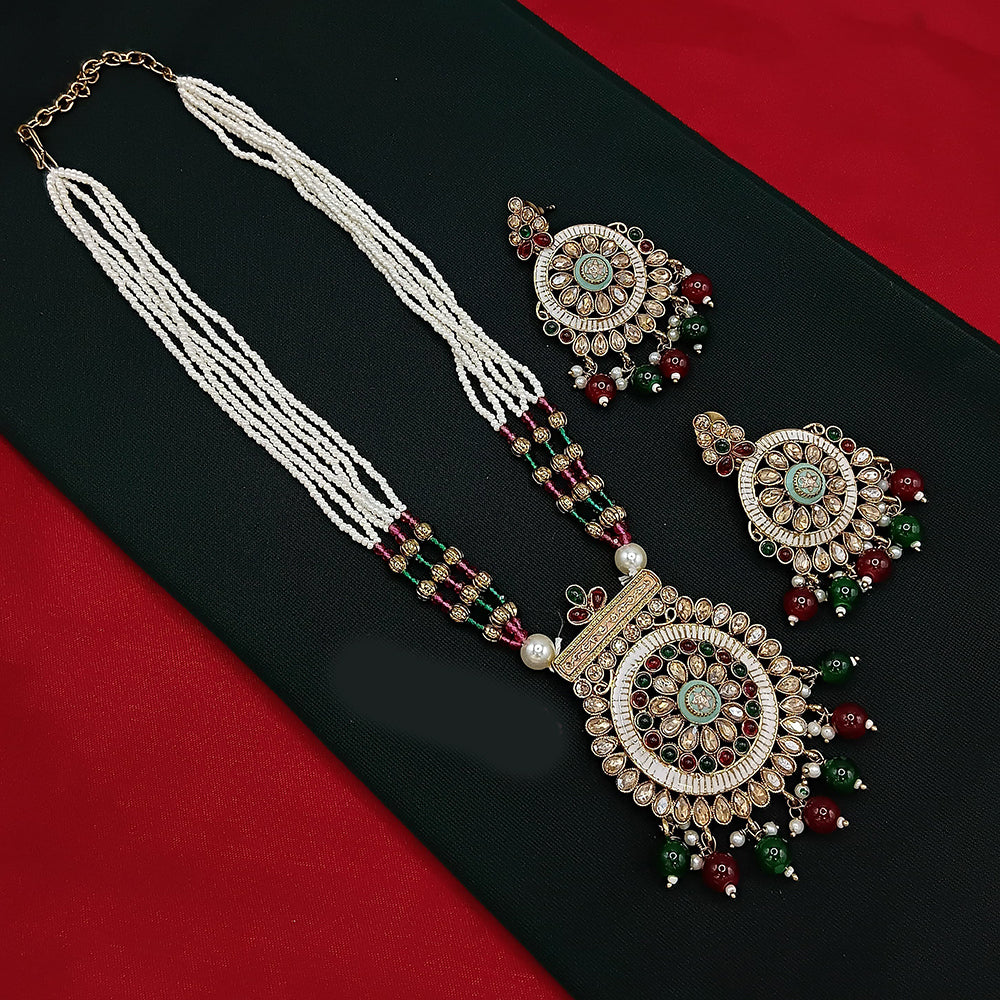 Lucentarts Jewellery Gold Plated Crystal and Pearls Long Necklace Set for Women