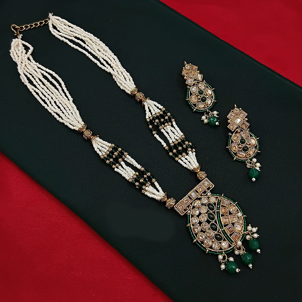 Lucentarts Jewellery Gold Plated Crystal and Pearls Long Necklace Set for Women