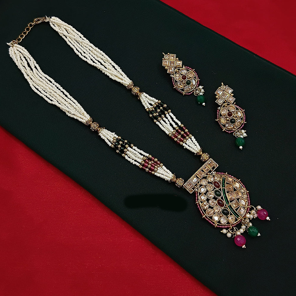 Lucentarts Jewellery Gold Plated Crystal and Pearls Long Necklace Set for Women