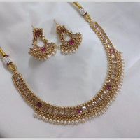 Lucentarts Jewellery Gold Plated Crystal Stone And Pearl Necklace Set