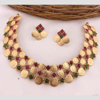 Lucentarts Jewellery Gold Plated Pota Stone Temple Choker Necklace Set