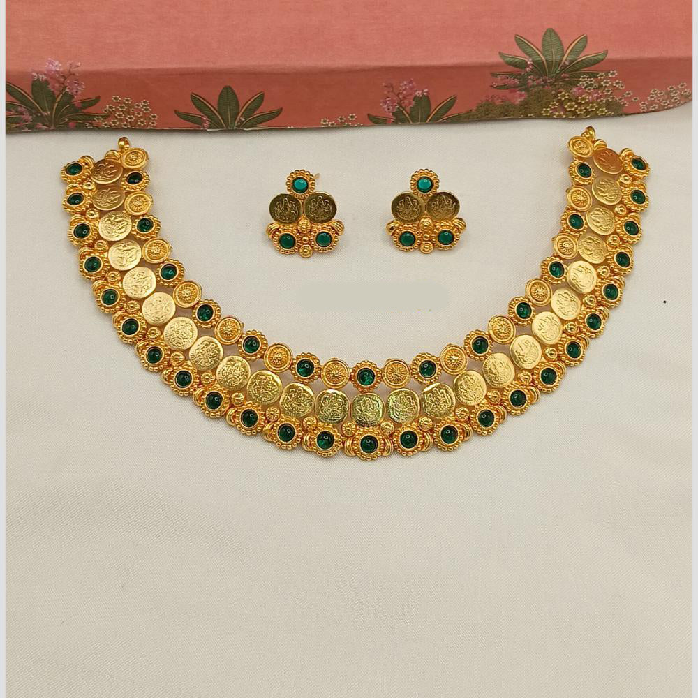 Lucentarts Jewellery Gold Plated Pota Stone Temple Choker Necklace Set