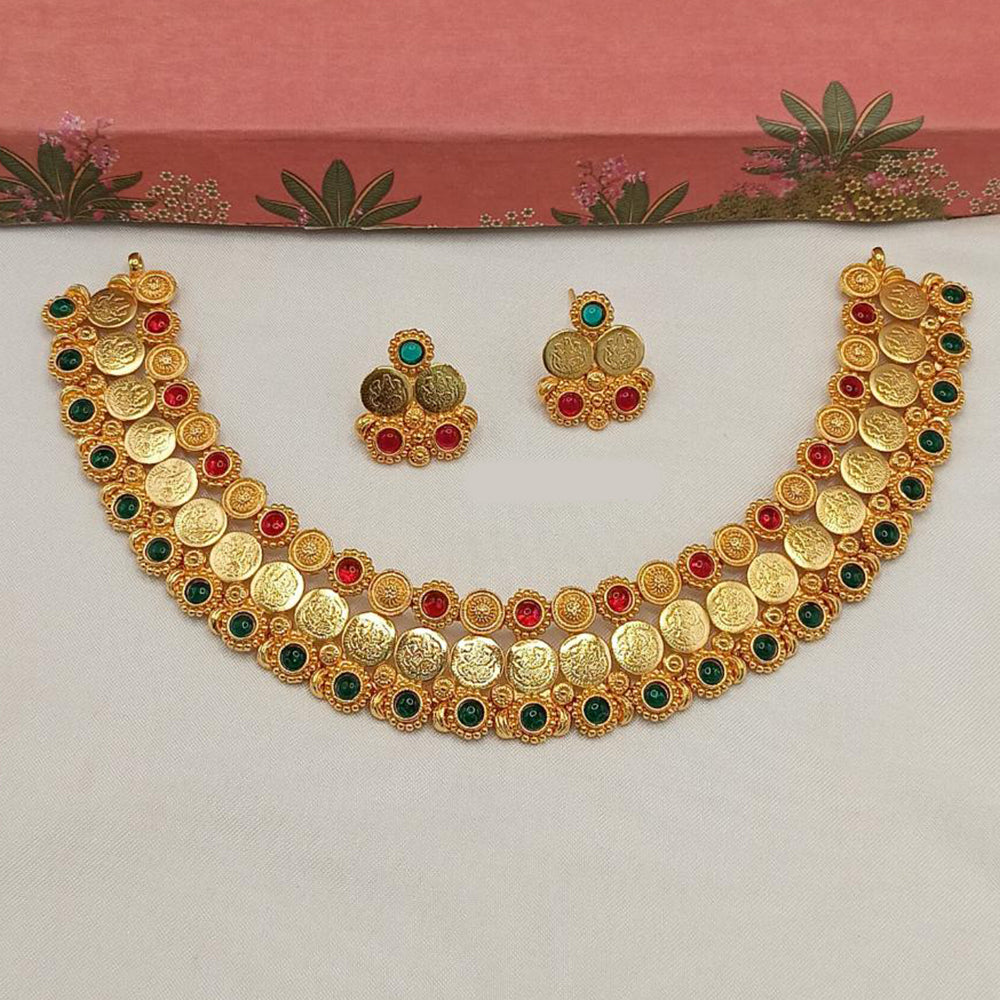 Lucentarts Jewellery Gold Plated Pota Stone Temple Choker Necklace Set