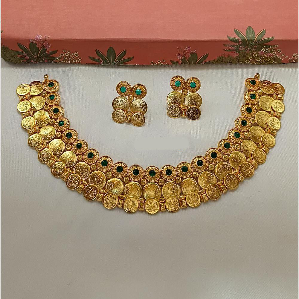 Lucentarts Jewellery Gold Plated Pota Stone Temple Choker Necklace Set