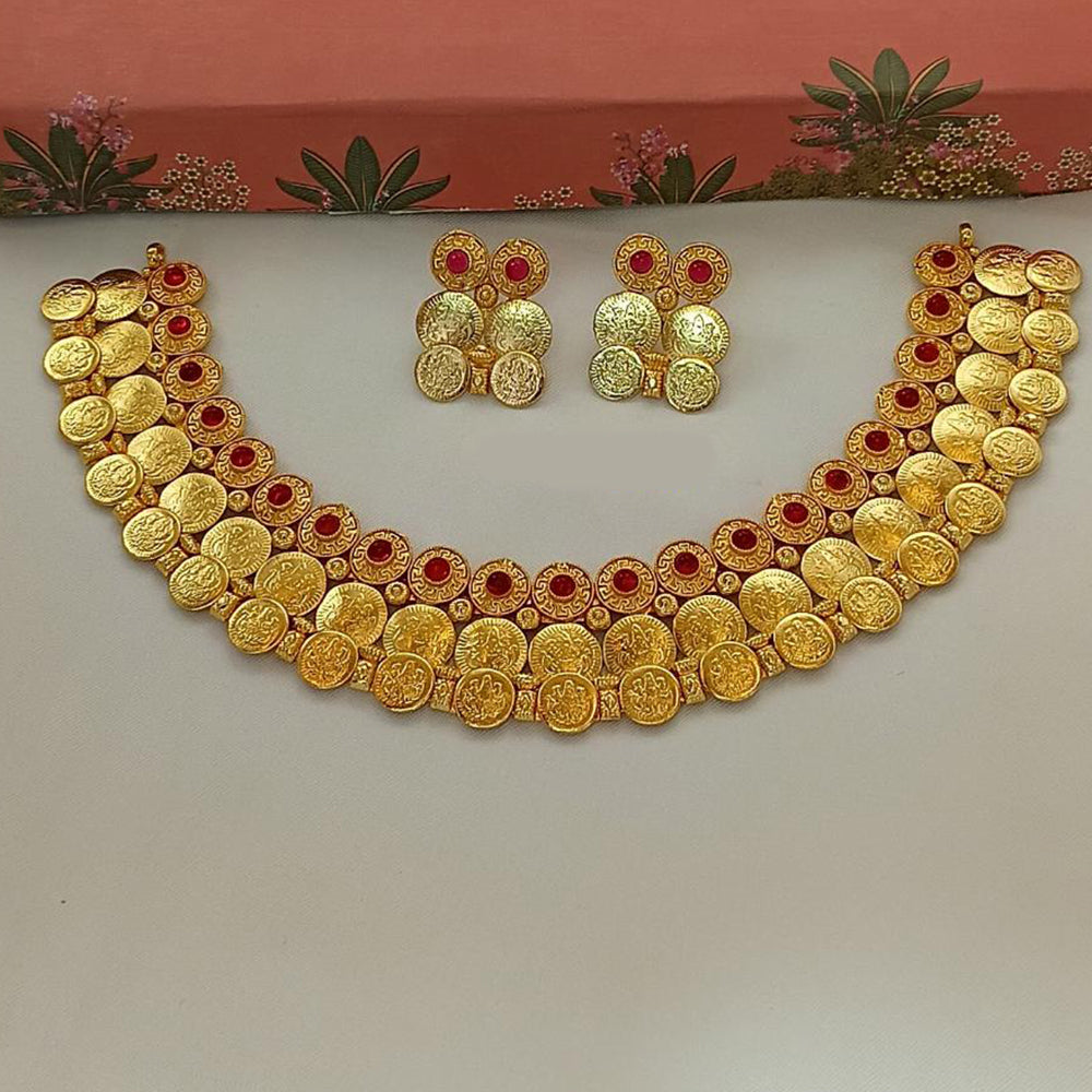 Lucentarts Jewellery Gold Plated Pota Stone Temple Choker Necklace Set