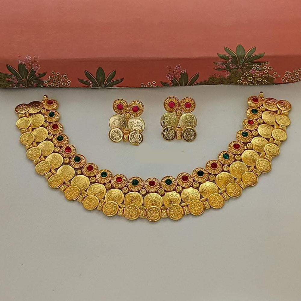Lucentarts Jewellery Gold Plated Pota Stone Temple Choker Necklace Set