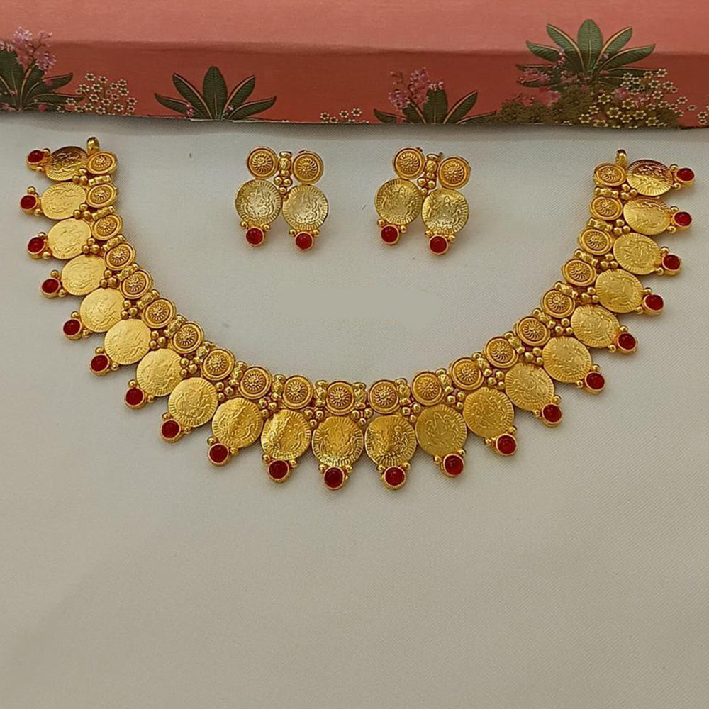 Lucentarts Jewellery Gold Plated Pota Stone Temple Choker Necklace Set