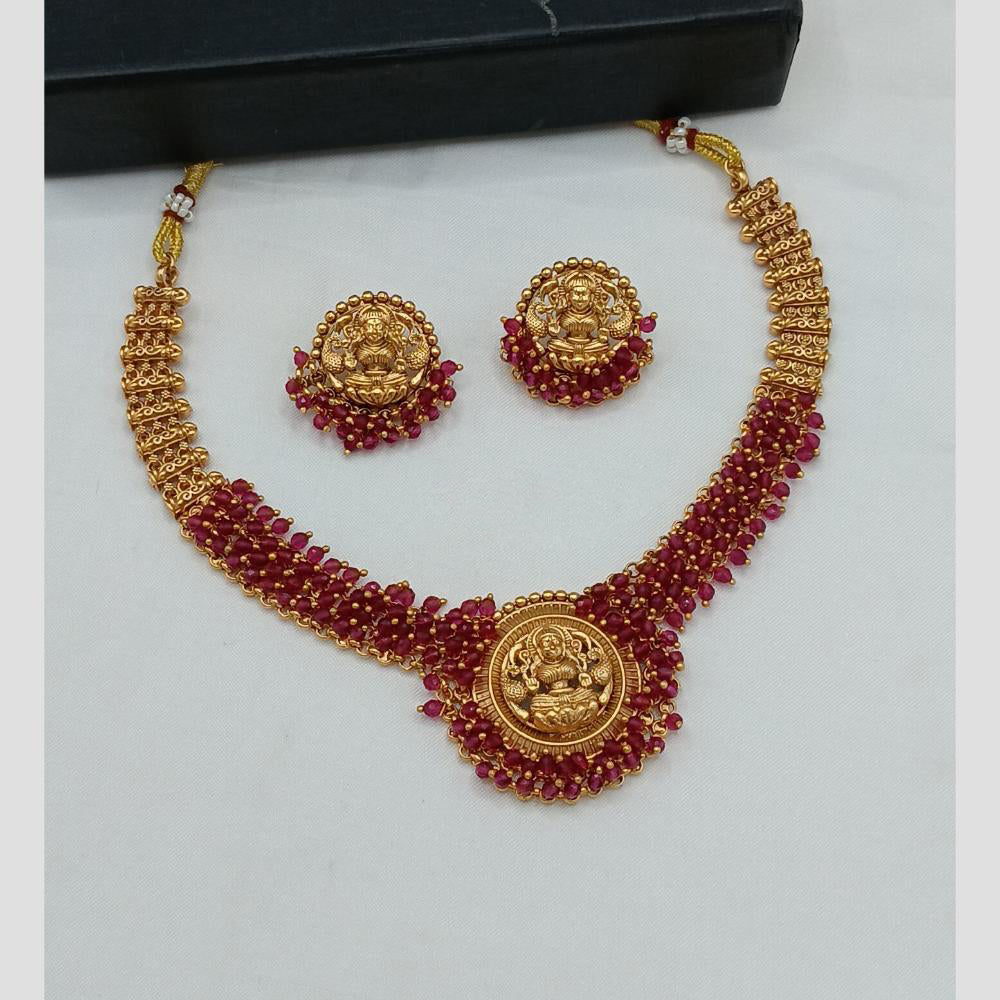 Lucentarts Jewellery Gold Plated Beads Temple Necklace Set
