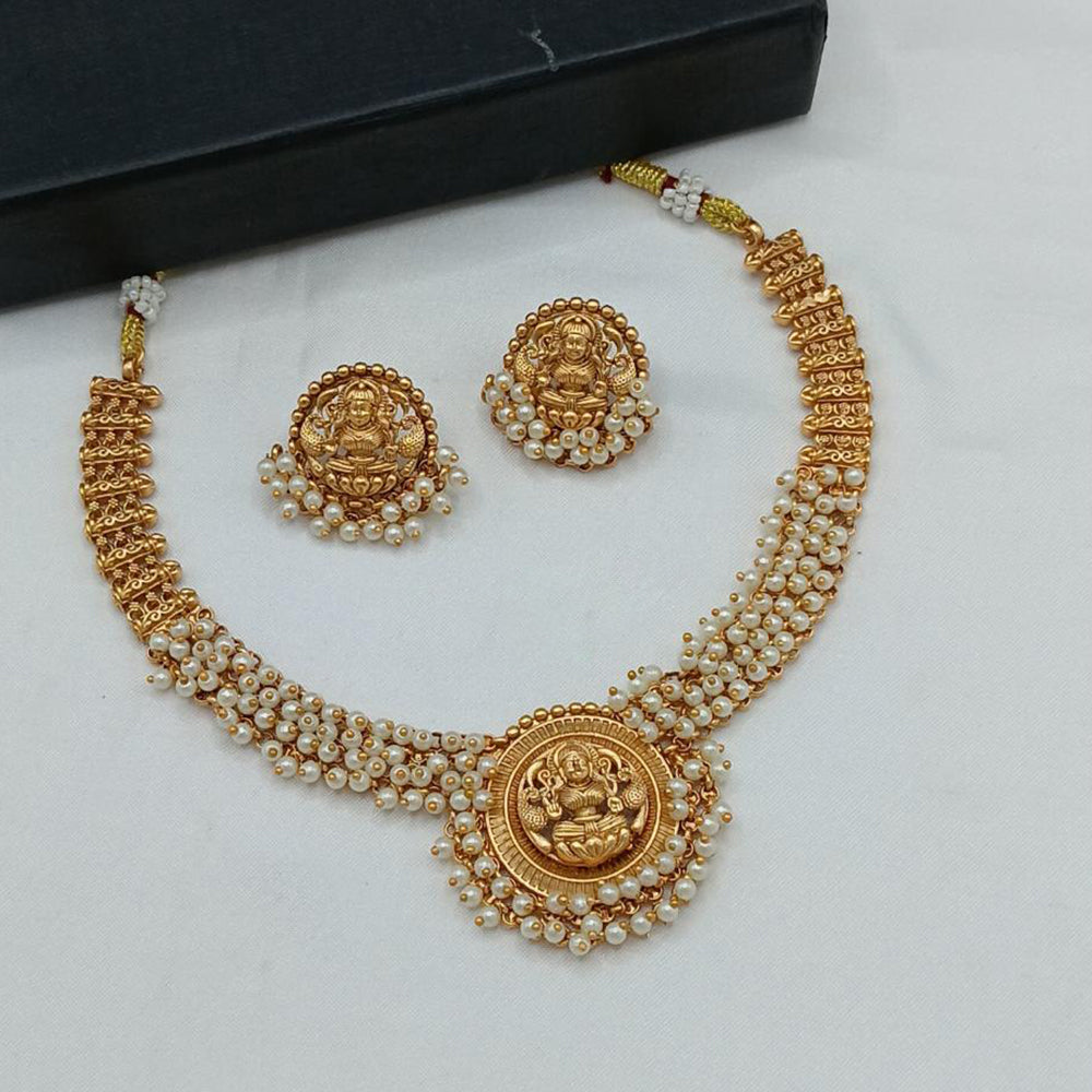 Lucentarts Jewellery Gold Plated Beads Temple Necklace Set