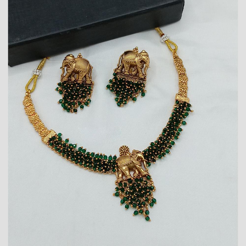 Lucentarts Jewellery Gold Plated Beads Temple Necklace Set