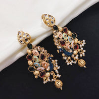 Lucentarts Jewellery Gold Plated Pota Stone And Meenakari Dangler Earrings