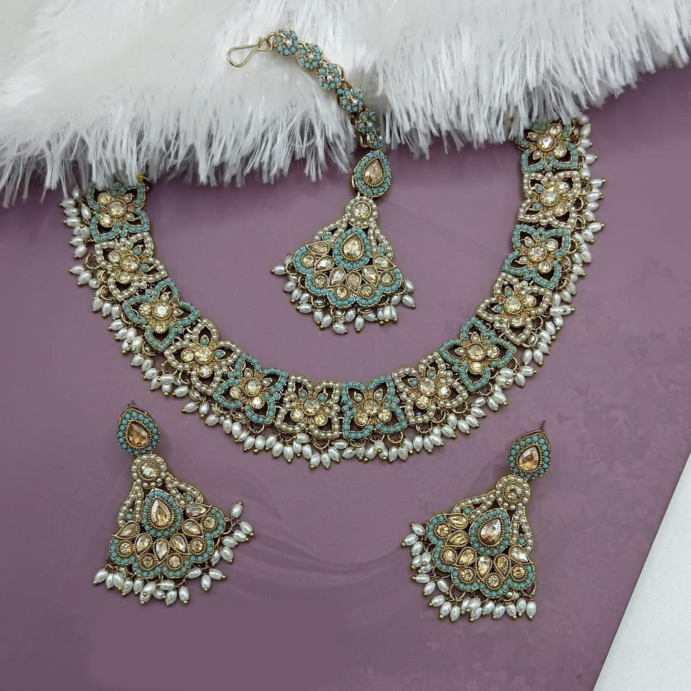 Lucentarts Jewellery Gold Plated Crystal Stone And Pearl Necklace Set