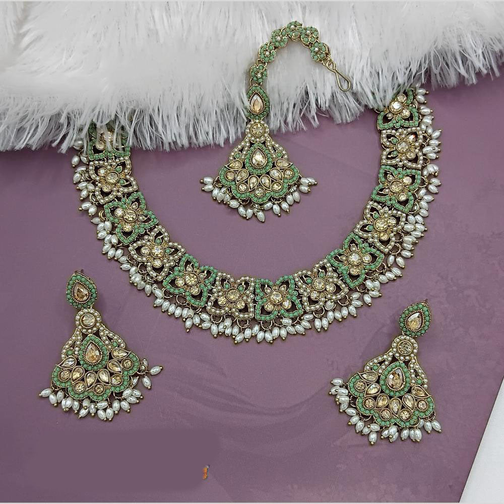 Lucentarts Jewellery Gold Plated Crystal Stone And Pearl Necklace Set