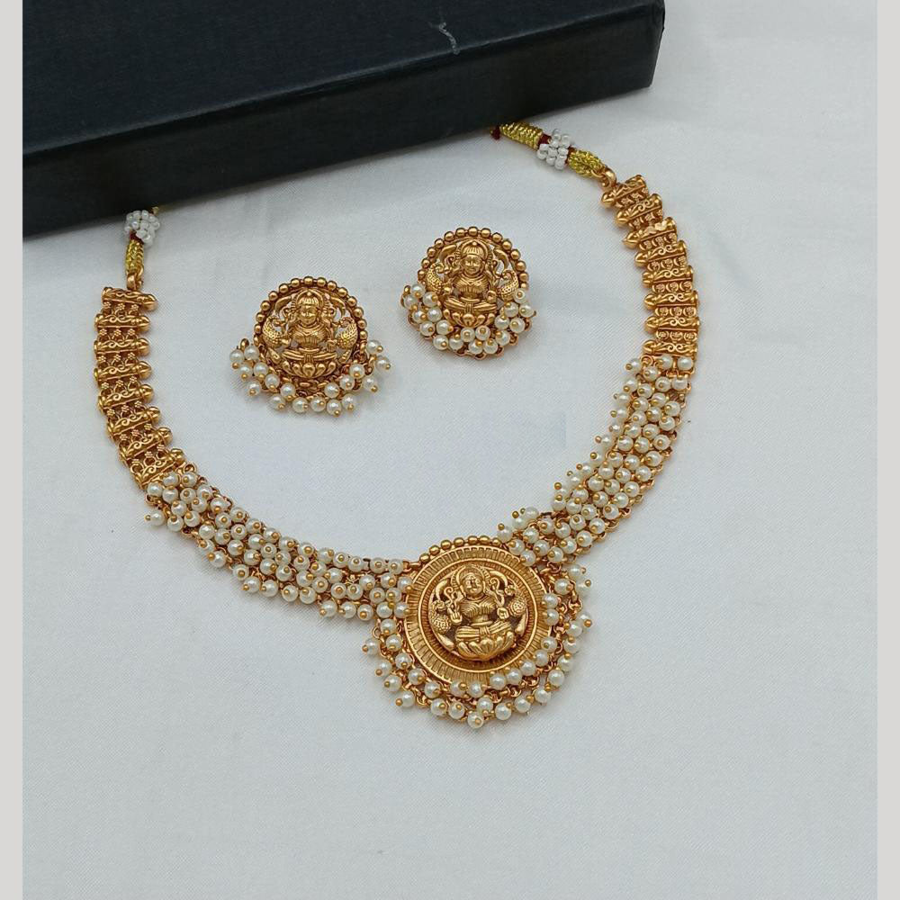 Lucentarts Jewellery Gold Plated Temple Pearls Necklace Set