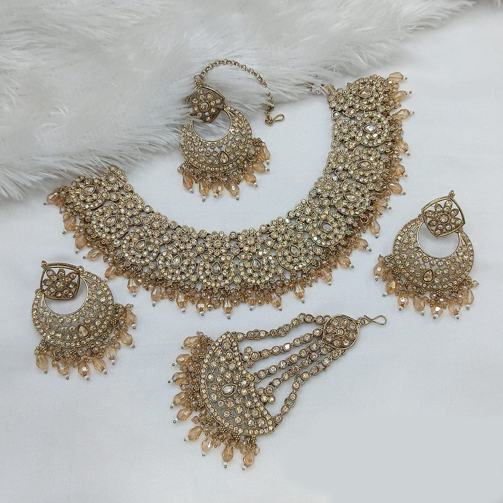 Lucentarts Jewellery Gold Plated Austrian Stone And Beads Necklace Set
