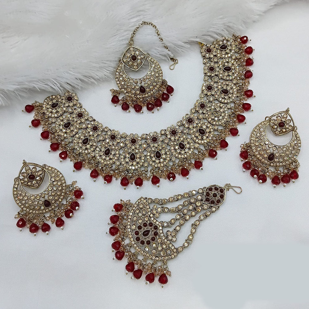 Lucentarts Jewellery Gold Plated Austrian Stone And Beads Necklace Set