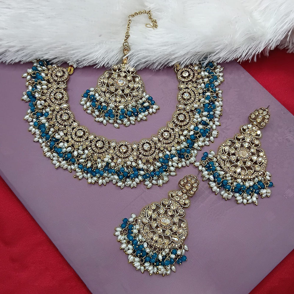 Lucentarts Jewellery Gold Plated Crystal Stone And Beads Necklace Set