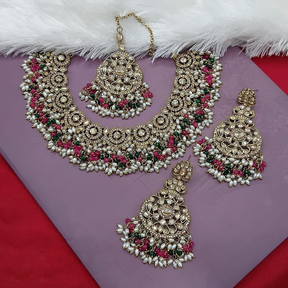 Lucentarts Jewellery Gold Plated Crystal Stone And Beads Necklace Set