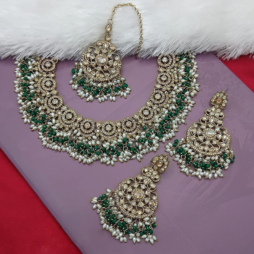 Lucentarts Jewellery Gold Plated Crystal Stone And Beads Necklace Set