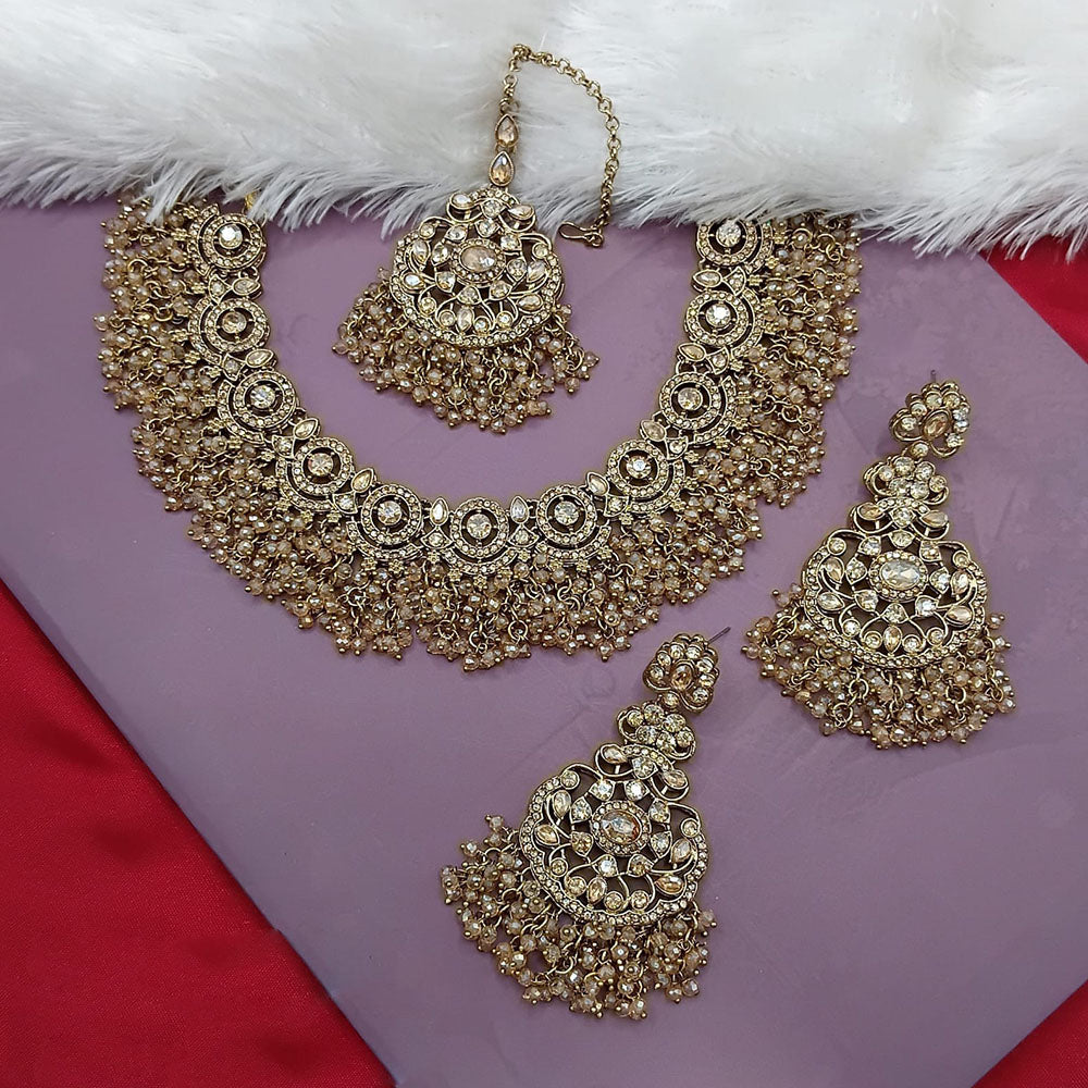 Lucentarts Jewellery Gold Plated Crystal Stone And Beads Necklace Set