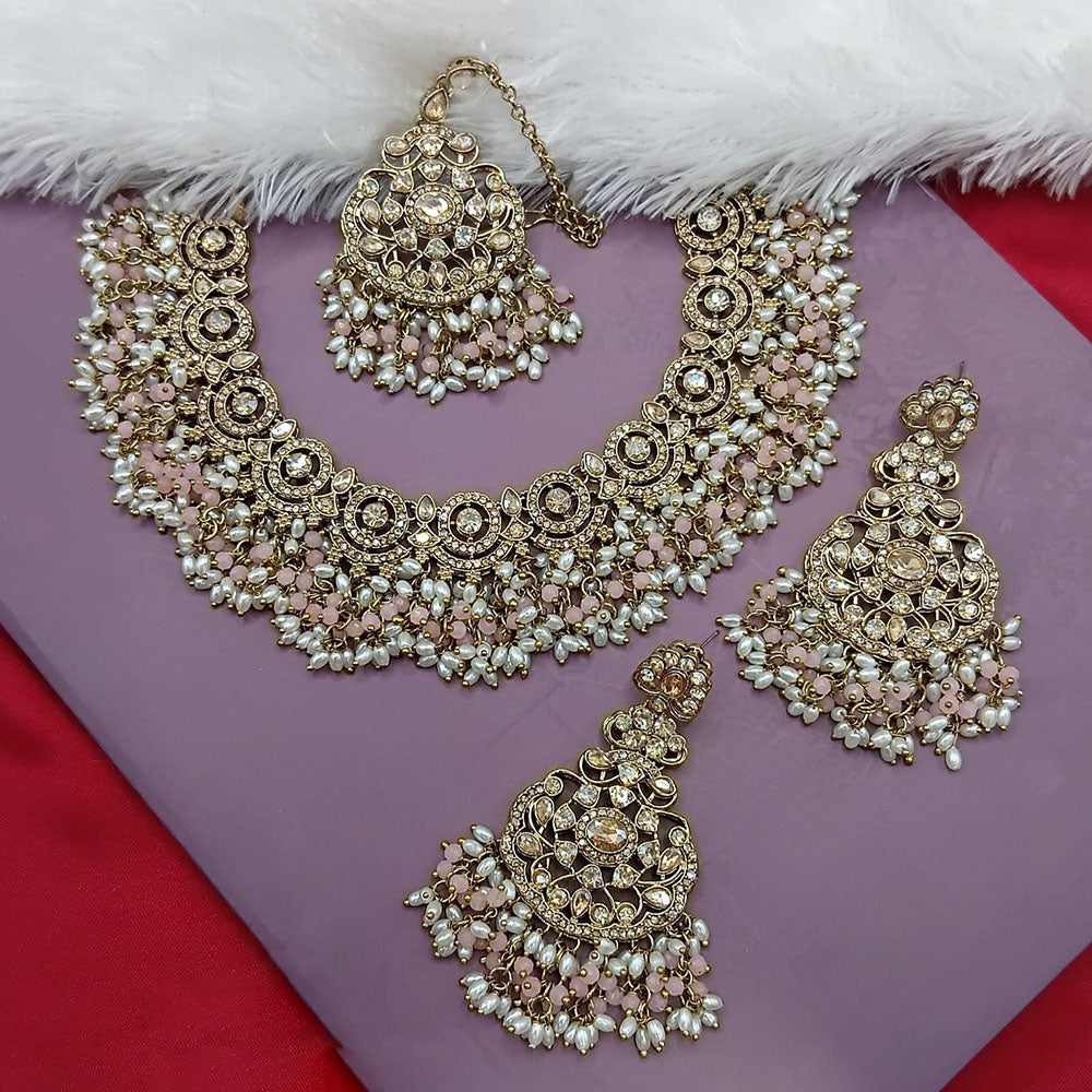 Lucentarts Jewellery Gold Plated Crystal Stone And Beads Necklace Set
