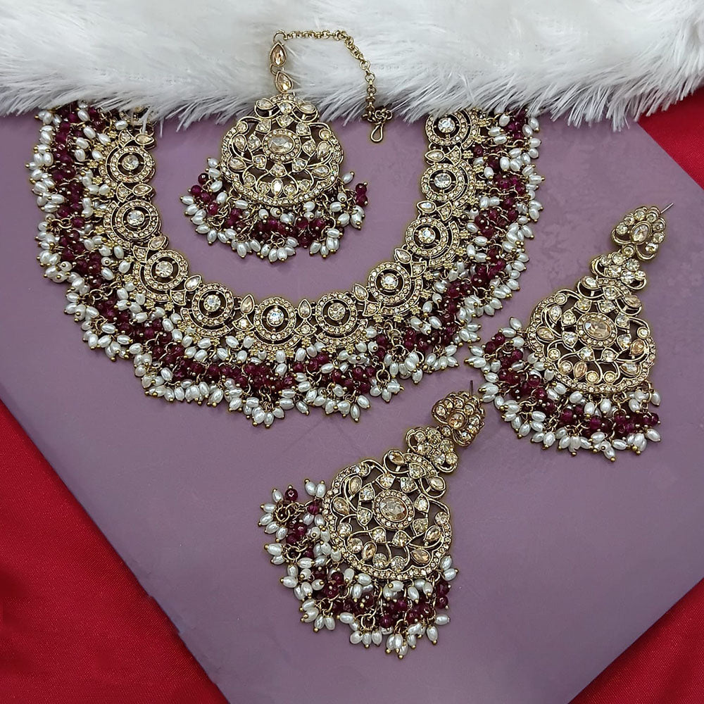Lucentarts Jewellery Gold Plated Crystal Stone And Beads Necklace Set