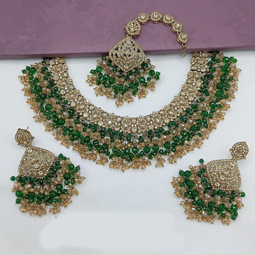 Lucentarts Jewellery Gold Plated Crystal Stone And Beads Necklace Set