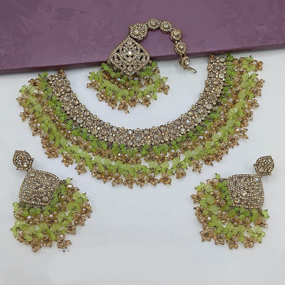 Lucentarts Jewellery Gold Plated Crystal Stone And Beads Necklace Set