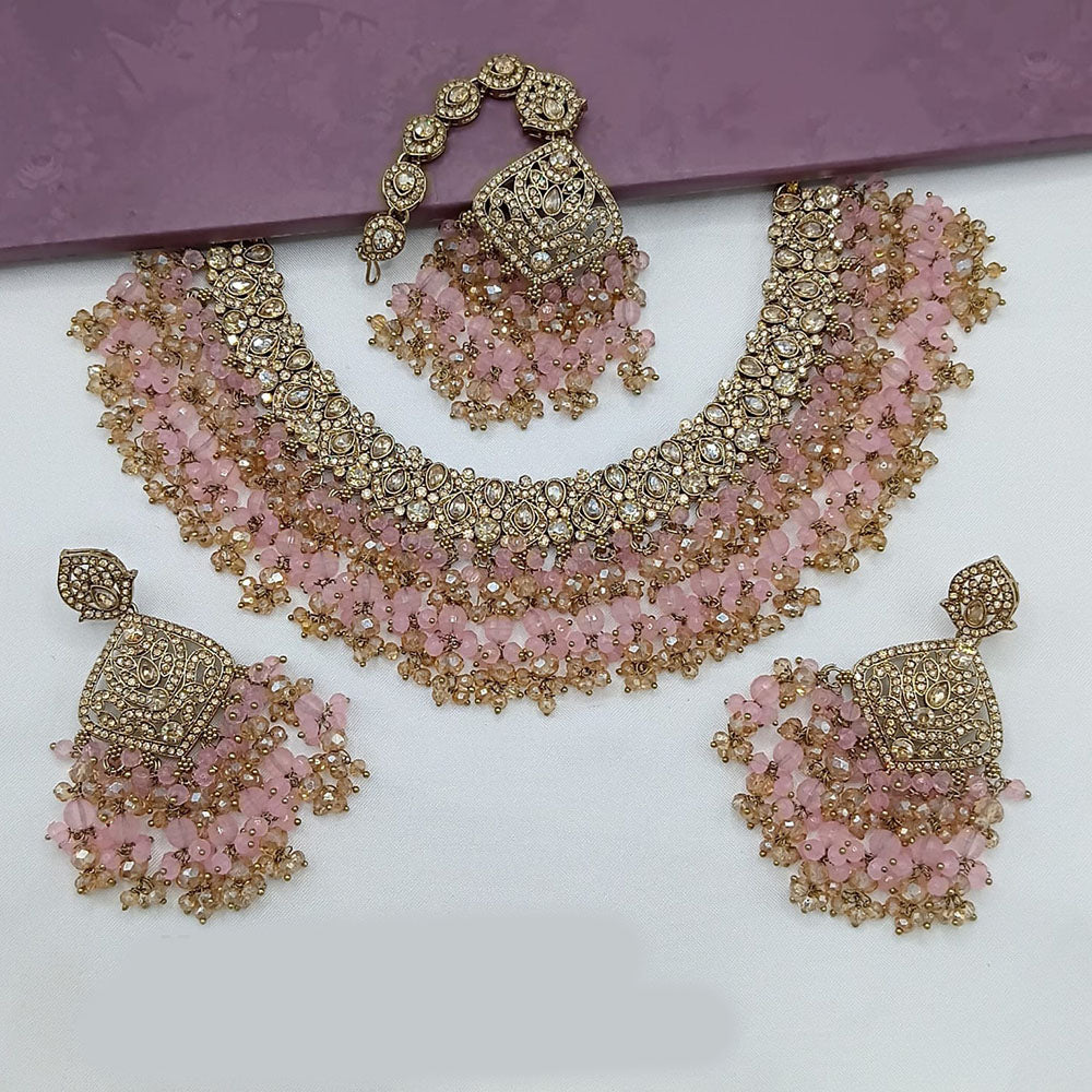 Lucentarts Jewellery Gold Plated Crystal Stone And Beads Necklace Set