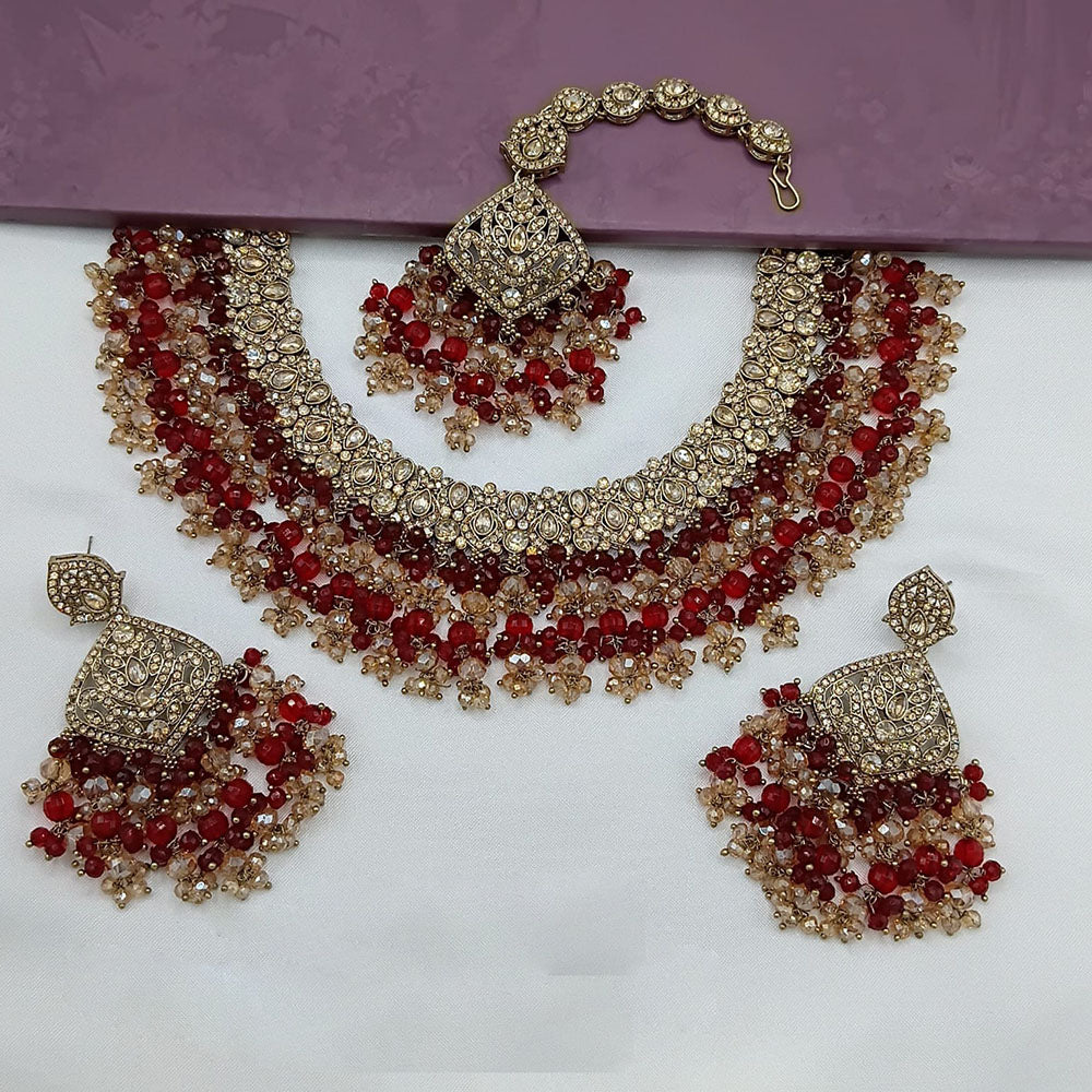 Lucentarts Jewellery Gold Plated Crystal Stone And Beads Necklace Set