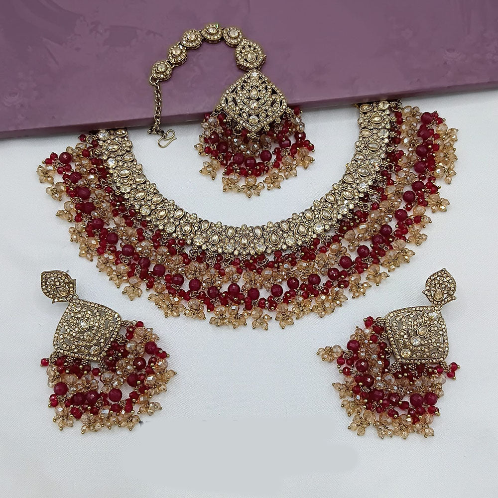 Lucentarts Jewellery Gold Plated Crystal Stone And Beads Necklace Set