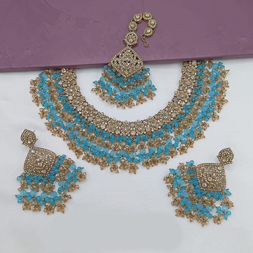 Lucentarts Jewellery Gold Plated Crystal Stone And Beads Necklace Set