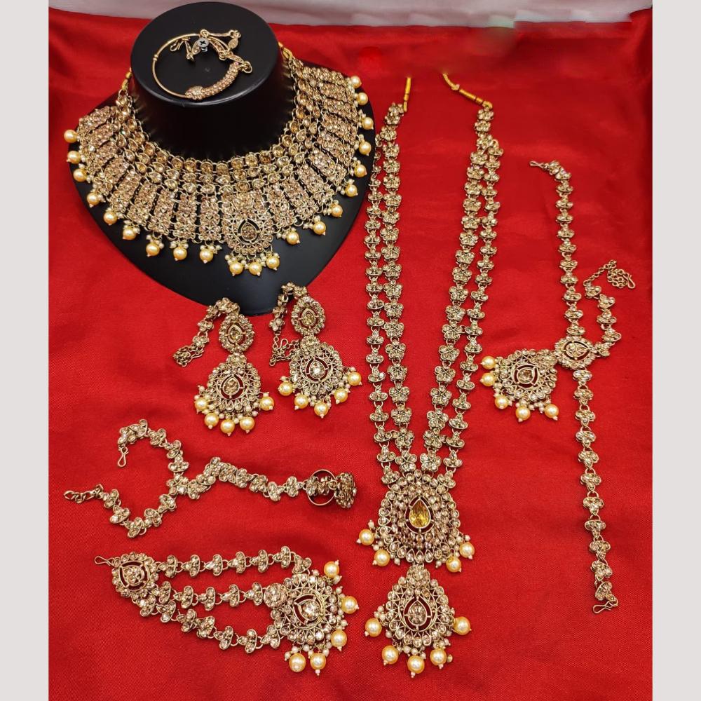 Lucentarts Jewellery Gold Plated Austrian Stone And Beads Bridal Set