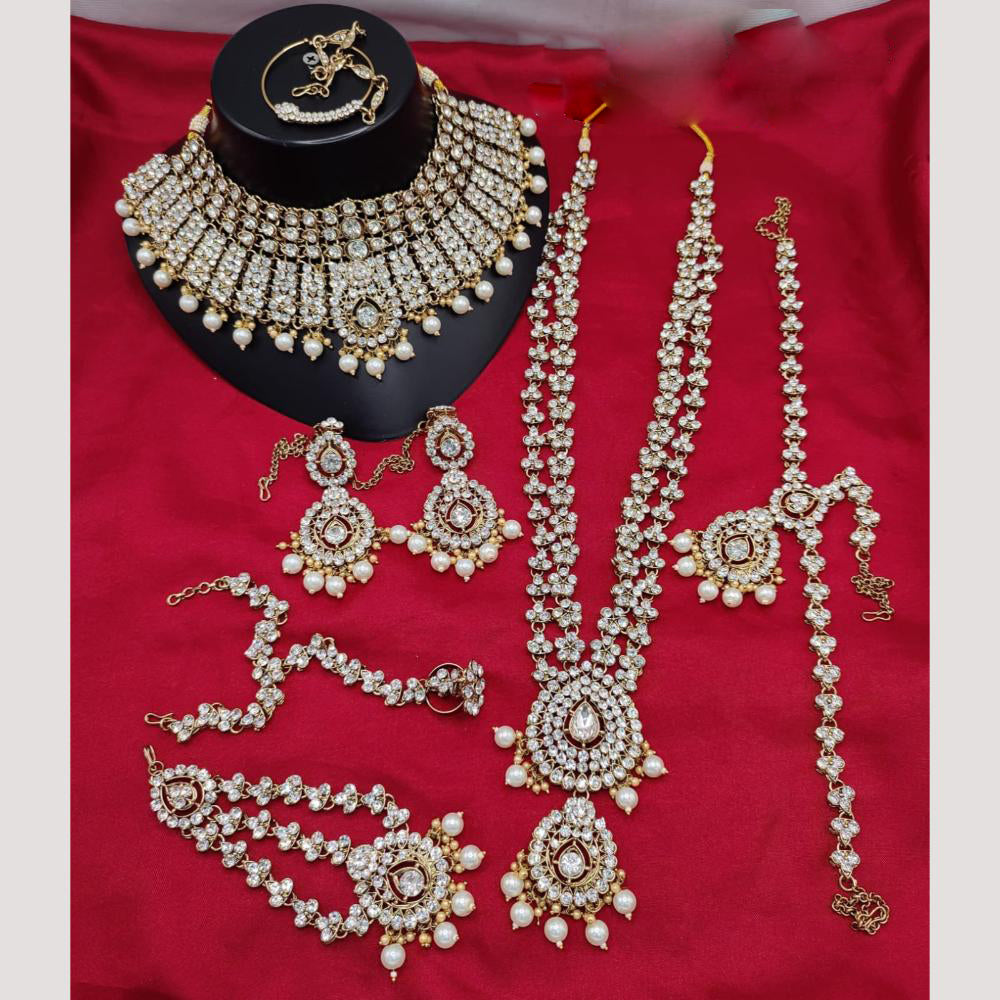 Lucentarts Jewellery Gold Plated Austrian Stone And Beads Bridal Set