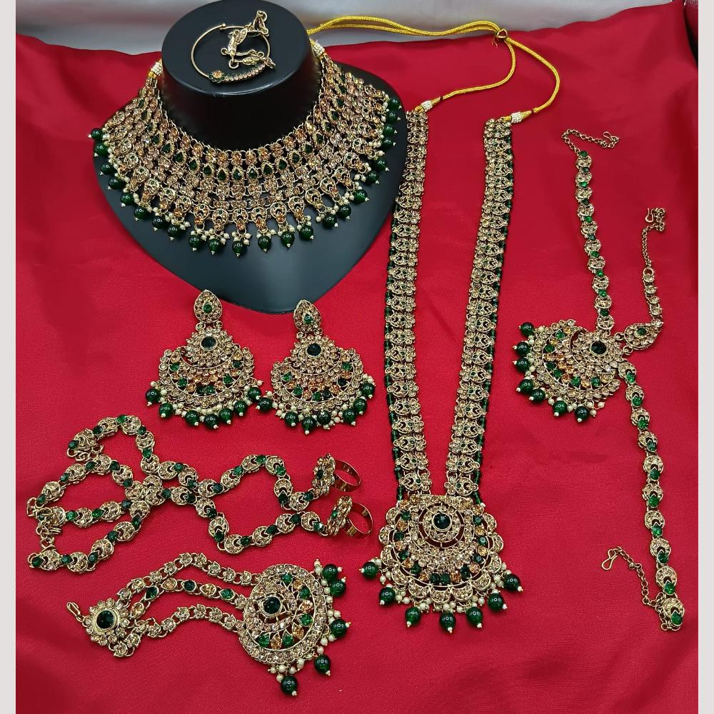 Lucentarts Jewellery Gold Plated Austrian Stone And Beads Bridal Set