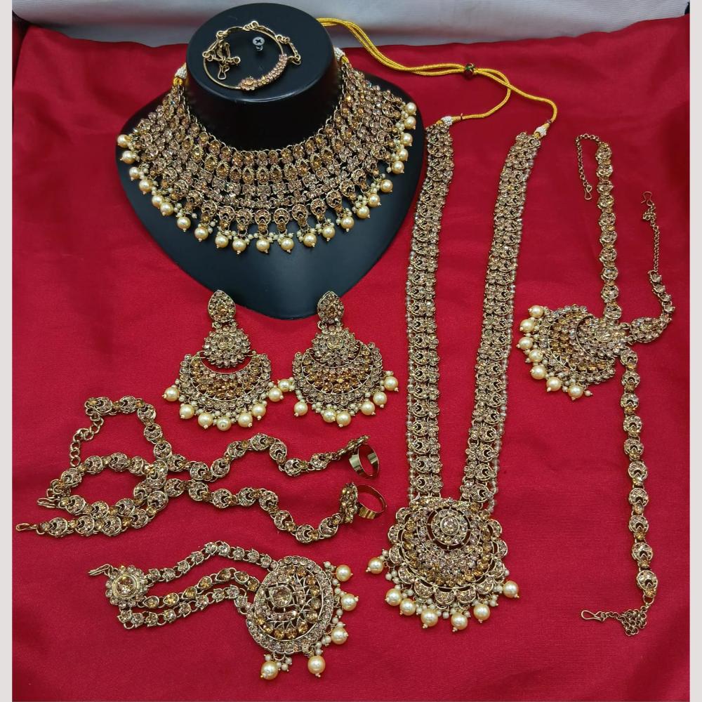 Lucentarts Jewellery Gold Plated Austrian Stone And Beads Bridal Set