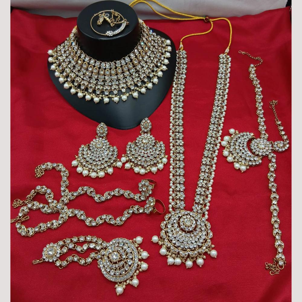 Lucentarts Jewellery Gold Plated Austrian Stone And Beads Bridal Set